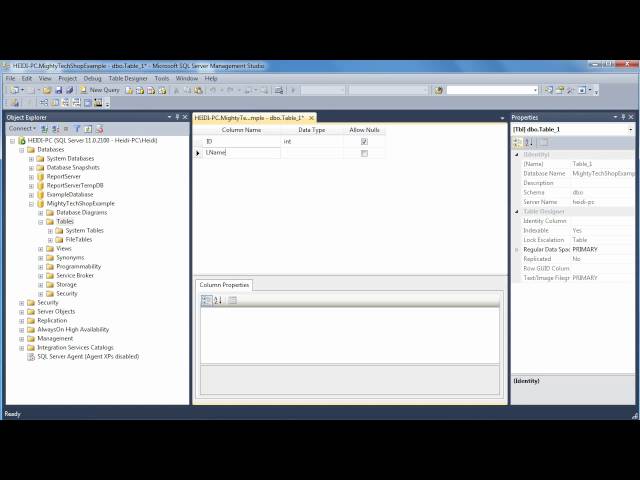 SQL Server 2012 Create a Database and Table