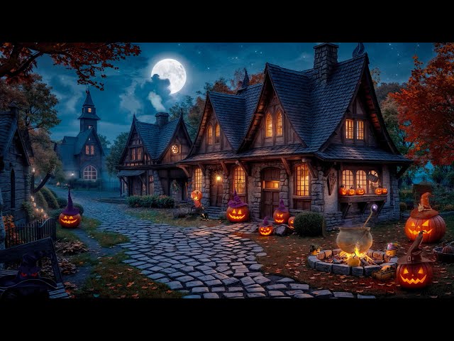 Cozy Autumn Witch's Village Ambience with Relaxing Crackling Fire & Cauldron Boil, Nature Sounds🪄