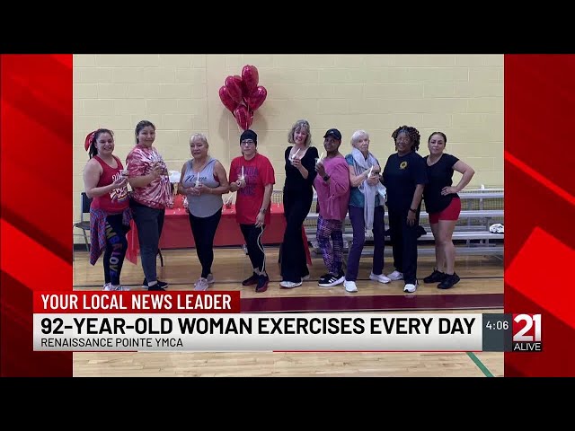 Sonja Elzey is a 92-year-old woman who still exercises every day at the Renaissance Pointe YMCA.