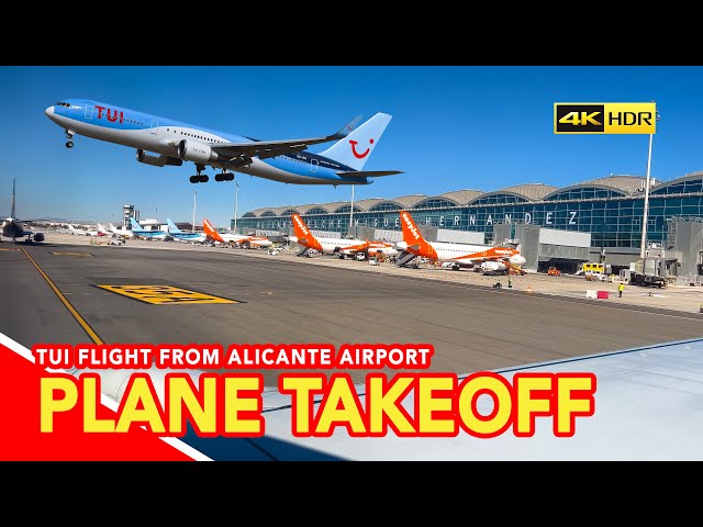 Plane takeoff from Alicante Airport Spain (Tui Flight taking off to Doncaster Sheffield)