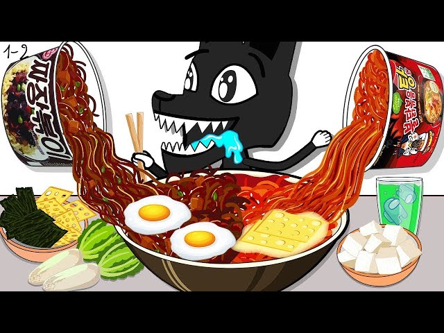 ASMR Mukbang | Spicy Noodles, Fried Chicken & Convenience Store - Animation ASMR