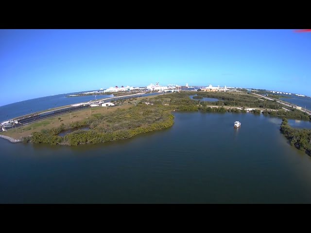 Banana River Lagoon Port Canaveral Locks Ski Island Aerial Video