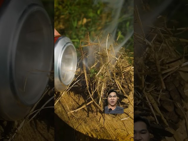 Using a can and sunlight to start a fire. #shorts #bushcraft #camping