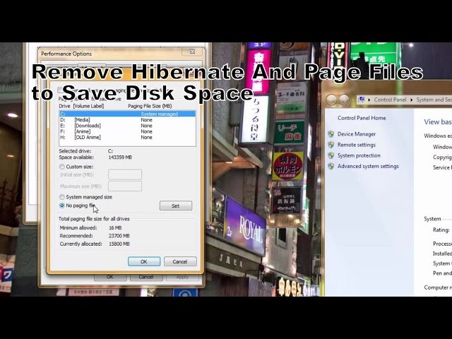 Remove Hibernate And Page Files to Save Disk Space