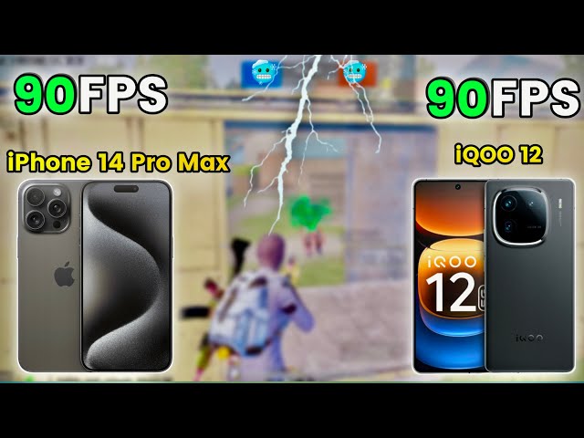 iPhone 14 Pro Max vs iQOO 12 Bgmi Test | 90FPS vs 90FPS | best gaming phone #iphone #bgmi