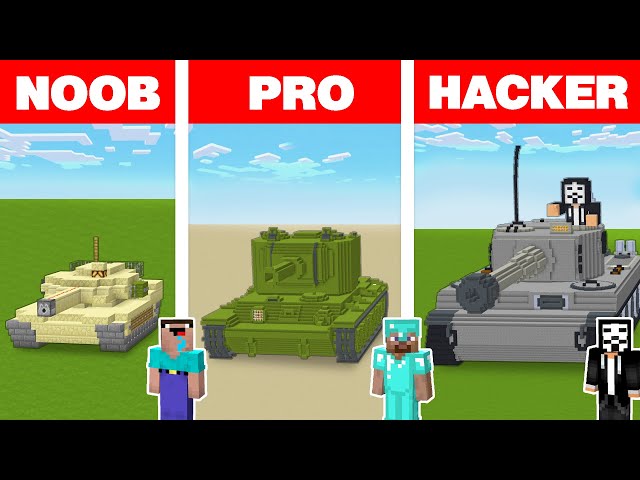 Minecraft NOOB vs PRO vs HACKER: ARMY TANK HOUSE BUILD CHALLENGE in Minecraft Animation