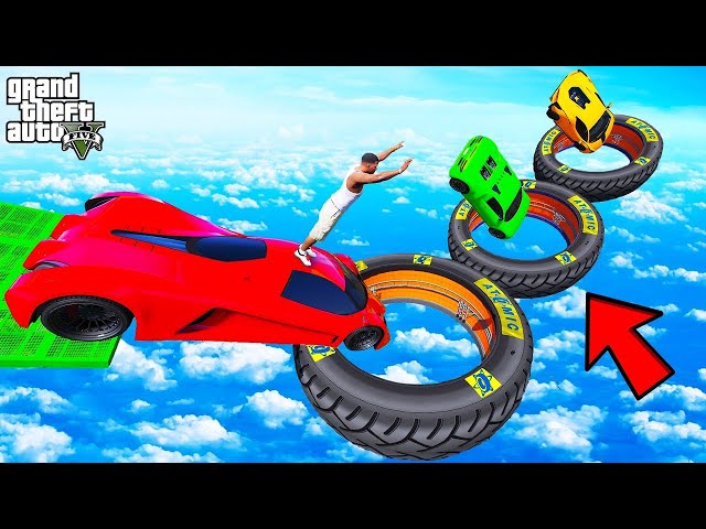 FRANKLIN TRIED IMPOSSIBLE JUMP INTO TYRE PARKOUR RAMP CHALLENGE GTA 5 | SHINCHAN and CHOP