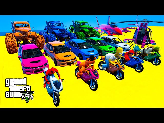 GTA V Mega Ramp On Bikes, Fighter Jets and Boats By Trevor and Friends Stunt Map Racing Challenge 93