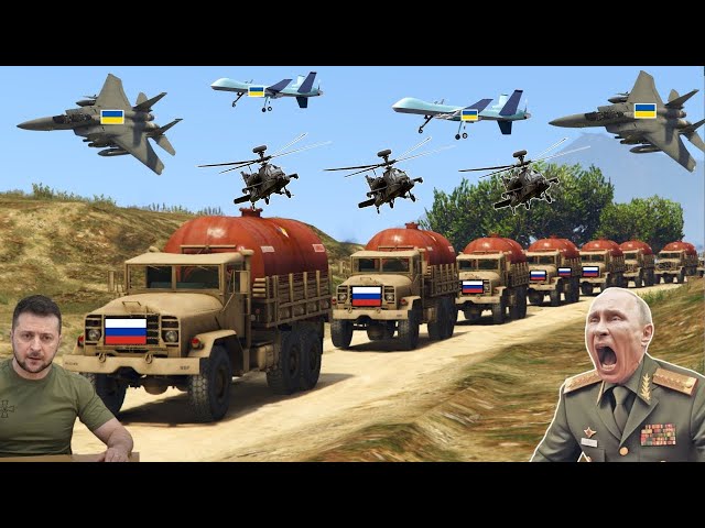 Ukrainian Fighter Jets, Drones & War Helicopters Attack on Russian Army Gas Supply Convoy - GTA 5