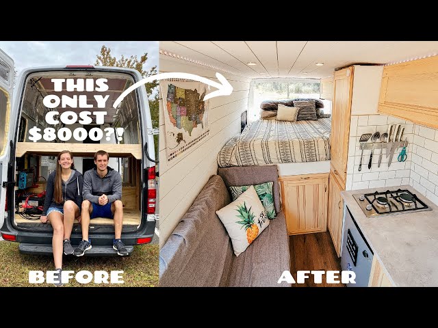 $8,000 BUDGET VAN TOUR! Van Life Couple DIY Sprinter Van Conversion 170”