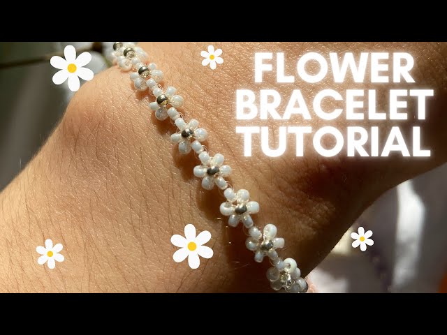 easy daisy flower bracelet tutorial, diy beaded bracelet