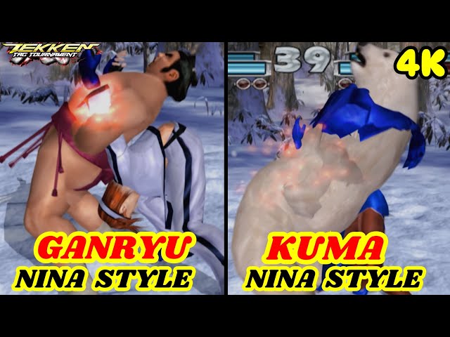 Tekken Tag Tournament | Kuma & Ganryu with Nina Moves Gameplay (4k 60fps)
