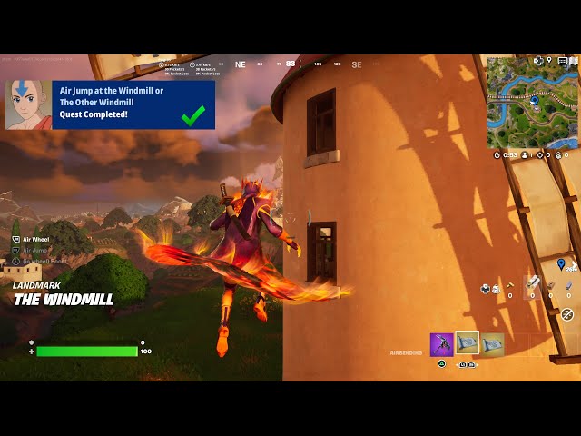 Fortnite - Air Jump At The Windmill Or The Other Windmill (Avatar Air Chakra Quests)