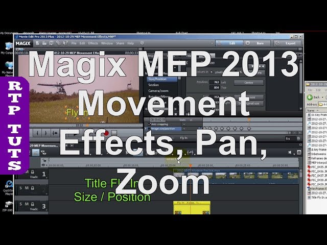 Magix Movie Edit Pro 2013 Tutorial - Movement Effects Pan Zoom Rotation Size Position by key frames