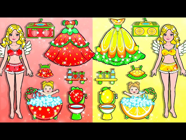 Red and Yellow Fruit Make Up & Dress Up Barbie Mother vs Daughter Handmade - DIY Arts & Paper Crafts