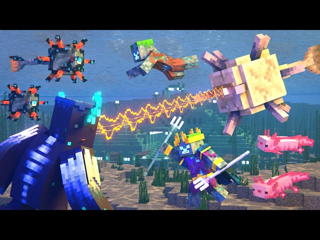 Warden vs Elder Guardian and Drowned Ocean Army (Minecraft Animation Movie)