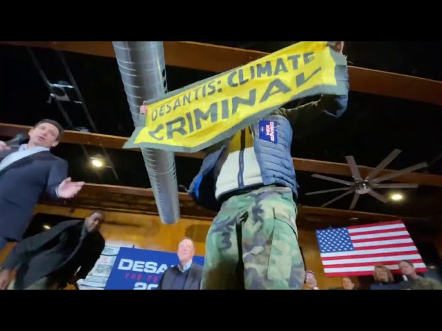 Ron DeSantis campaign event interrupted by climate protesters