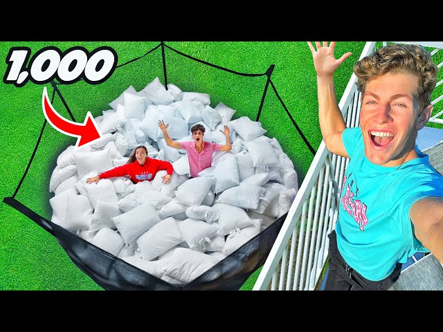 TRAMPOLINE FILLED WITH 1,000 PILLOWS!