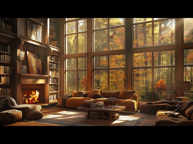 Cozy Fall Ambience: Smooth Jazz in a Cafe with Autumn Views 🍁 Perfect for Relaxation