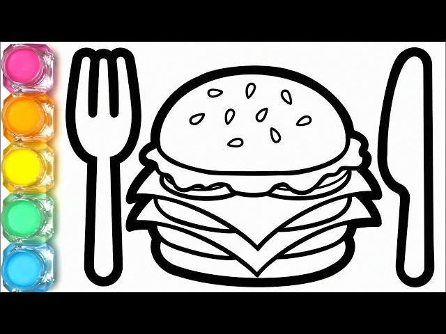 Burger Drawing Painting & Colouring for Kids Toddlers | How to Draw a Burger #burgerdrawingforkids.