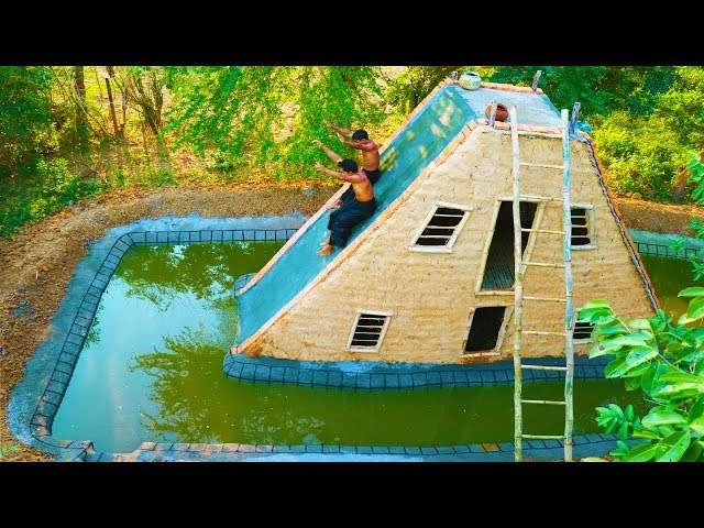Build Big Swimming Pool Around Water Slide House