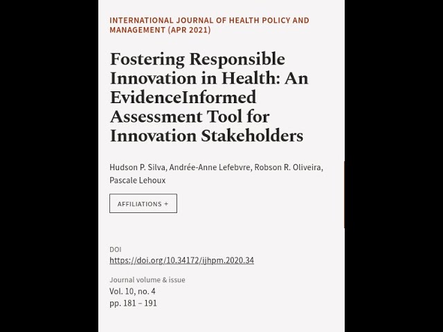 Fostering Responsible Innovation in Health: An EvidenceInformed Assessment Tool for I... | RTCL.TV