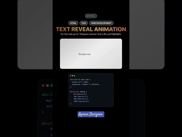 Text reveal animation _ using Html and Css ----✨__For source code check link in bio And highlights
