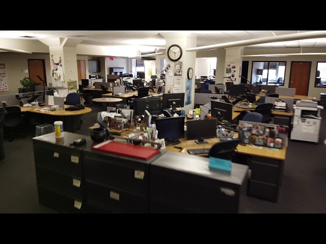 Drone flies through empty newsroom during coronavirus