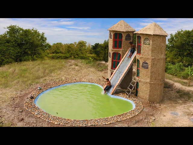 Design Swimming Pool And Water Slide For Three Story Mud Twin Skyscraper