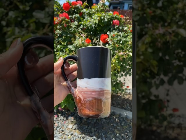 Coffee Themed Black Ceramic Mug with Handle 20 oz