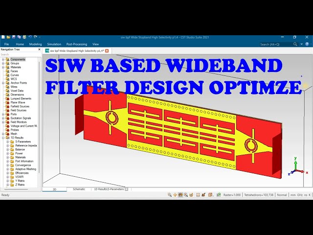 siw based wideband bandpass filter 3ghz to 6ghz design optimize results in cst