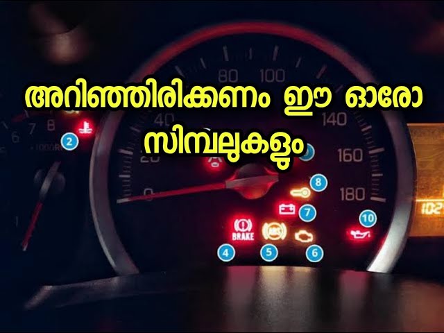 car dashboard warning lights and symbols in Malayalam