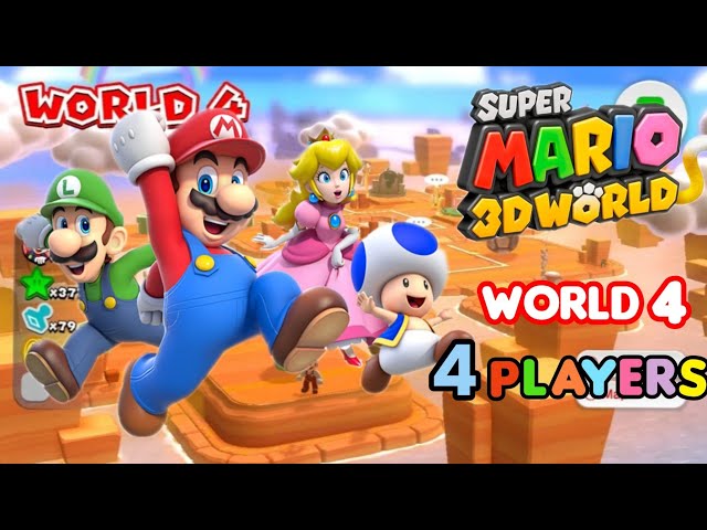 Super Mario 3D World 🍄 - 4 Players - World 4 | 100% All Green Stars & Stamps - Switch Gameplay