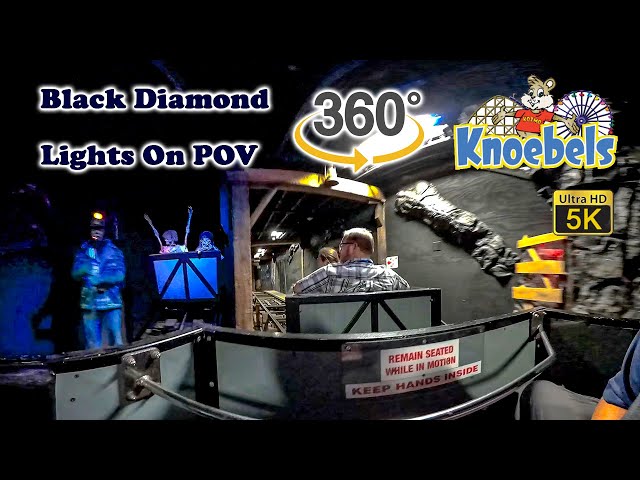 VR 360 5K Black Diamond Roller Coaster On Ride Lights On POV Knoebels 2021 06 26