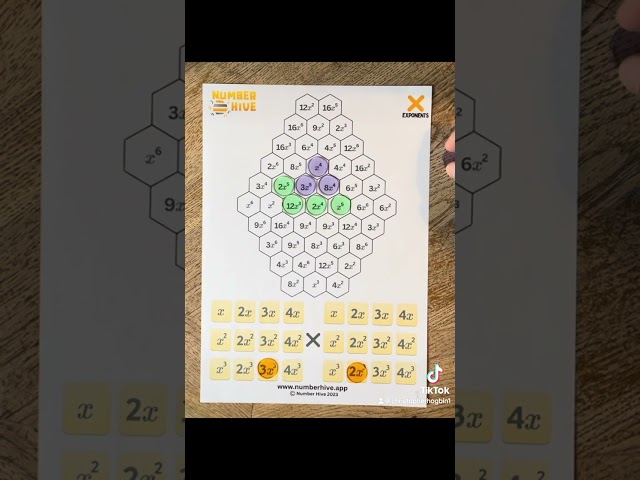 Number Hive Printable Game Board - Multiplication of Algebra (exponents, indices)