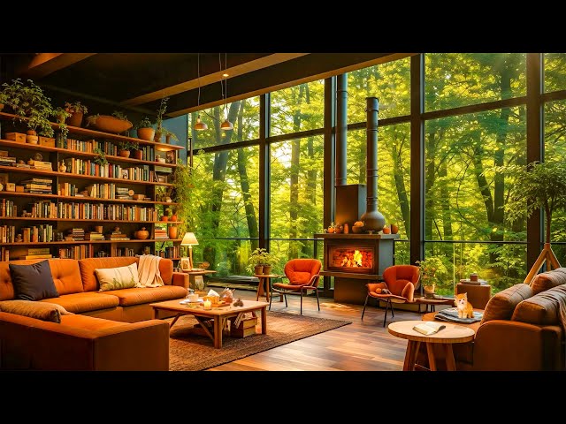 Cozy Coffee Cabin in a Mountains Forests ☕Soft Jazz Instrumental Music for Unwind, Work and Study🎶