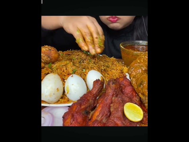 chicken biryani with chicken curry and egg #mukbang #indiafoodeatingshow #eatingshow #spicyfoodseati