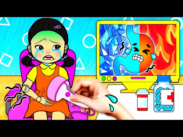 OMG! Don't Make Your Stomach Hurt - Hot Squid Game Doll VS Cold Elsa | DIY Paper Dolls & Cartoon