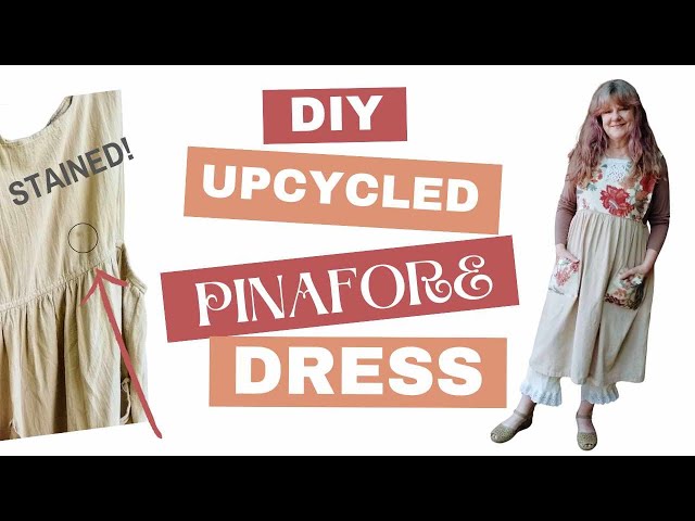 I Upcycled a Stained Pinafore into a cute Cottagecore Dress in 1 Hour | Easy Pinafore Dress Upcycle