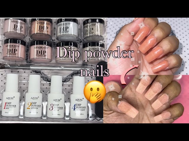 dip powder nails at home using full cover nail tips| Azure Beauty Dip Kit| EASY dip nails tutorial