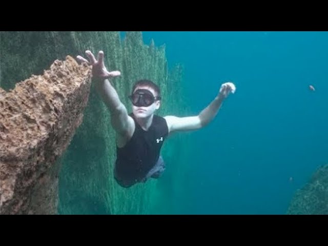 Guy Falls off an Underwater Cliff