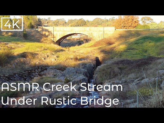 4K Creek Stream Flowing Beneath Rustic Bridge ASMR