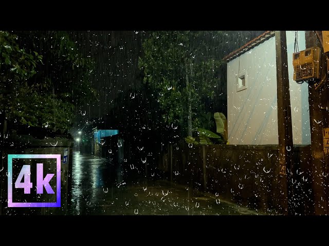 Relaxing rain sounds for sleeping - Soothing rain in the suburbs at night - White noise rain