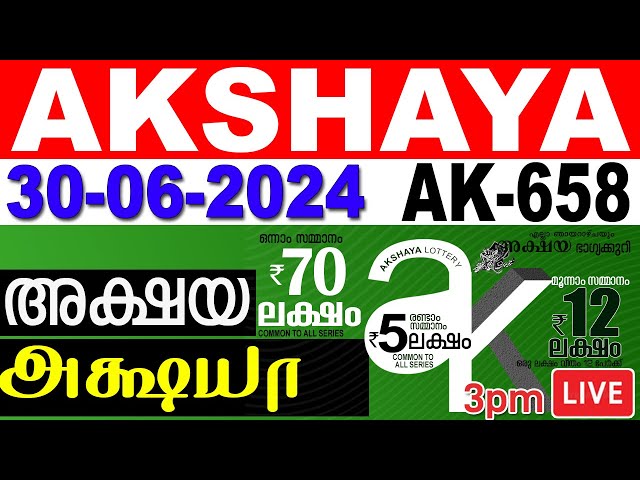 KERALA LOTTERY AKSHAYA AK-658 | LIVE LOTTERY RESULT TODAY 30/06/2024 | KERALA LOTTERY LIVE RESULT