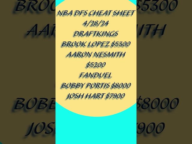 NBA DFS CHEAT SHEET DRAFTKINGS AND FANDUEL 4/28/24 #nbadfstoday #nbadailyfantasy #nbadfs