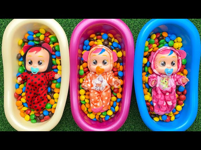 ASMR Satisfying - Color 3 BathTub Mixing Rainbow Candy with Baby - Cutting Video