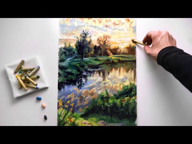 ASMR | Landscape Drawing with Pastels, soothing sounds (No Talking)