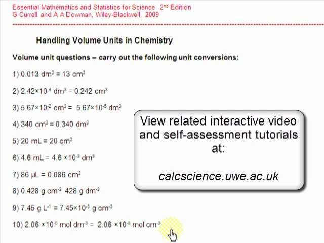 Handling volume units in chemistry