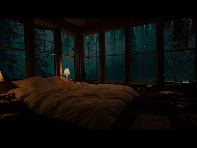 Spending Night In A Warm Wooden Cabin In The Middle Of Rainstorm At Midnight To Fall Asleep 💤