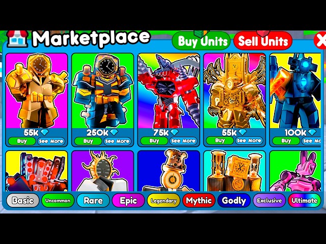 I Bought INFINITE RARE ULTIMATE UNITS from Marketplace in Toilet Tower Defense!